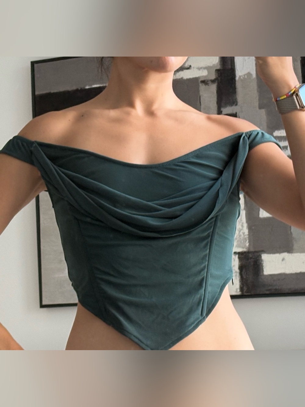PrettyLittleThing Emerald Green Off-Shoulder Draped Top